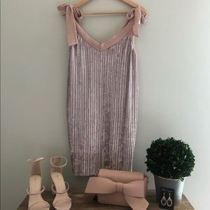 Boutique Blush Velvet Dress with Silk Strap Ties